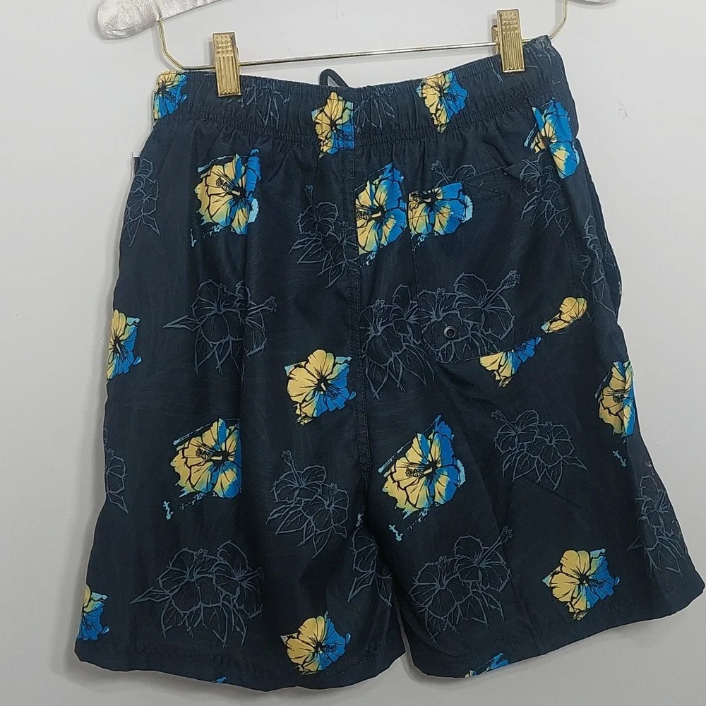 Burnside Boy's Size Small Swim Trunks Shorts Blue Yellow Tropical Vacation Vibes